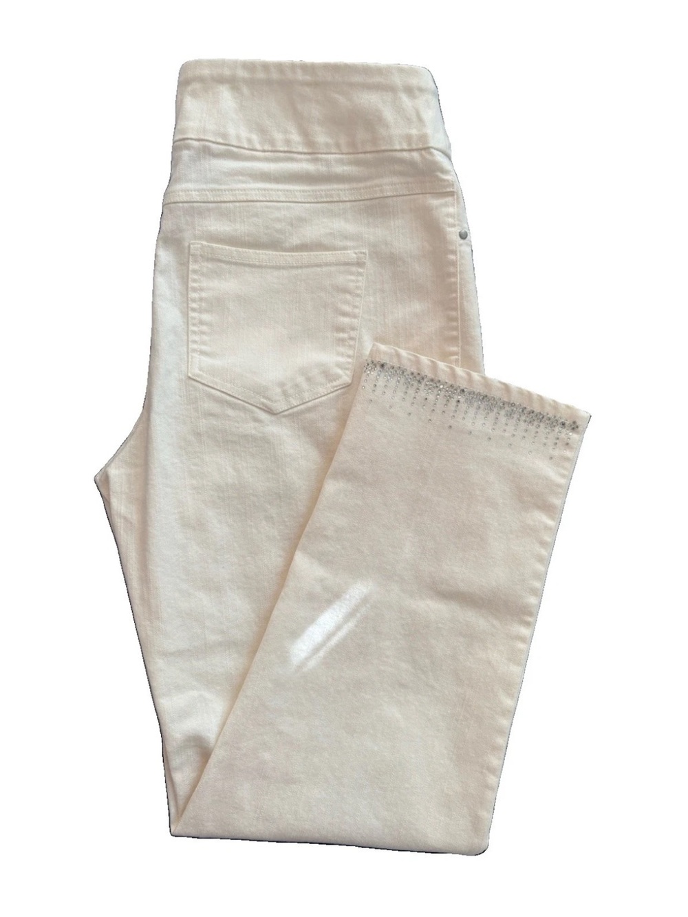Ruby Rd Women’s White High-Waist & Rise Jeans Jewel Embellished Pull On Sz 10